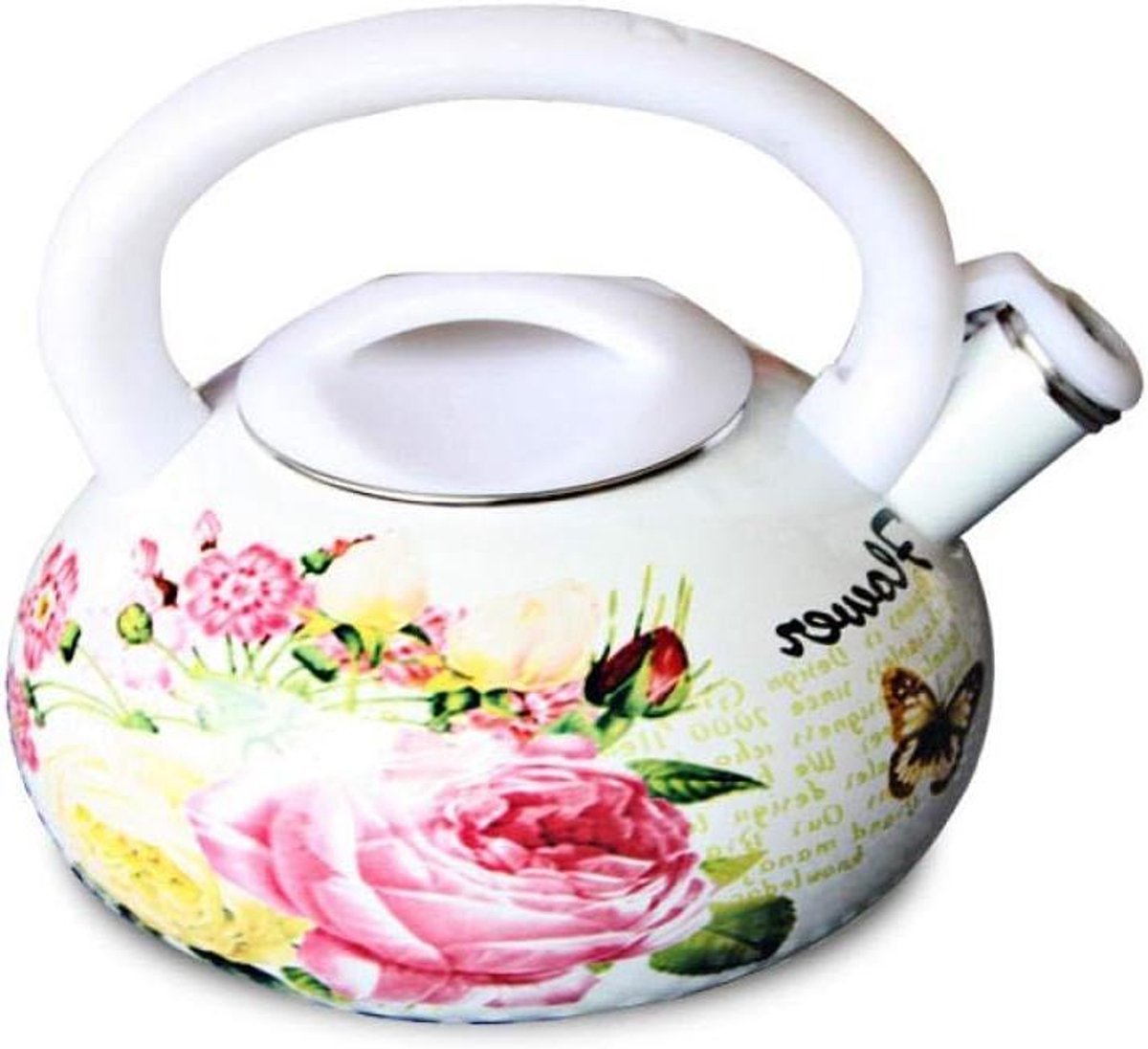 Fluitketel Emaille - Waterkoker Traditioneel - Water Koken - Druppelvrije Tuit - 3L - Wit