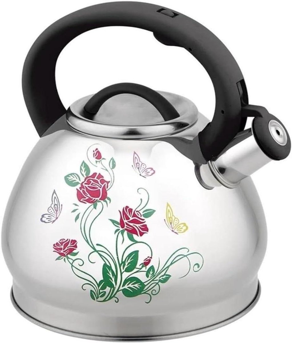 Theeketel Fluitketel - Waterkoker Rvs - Water Koken - Universele Afdruk - 3L - Zilverkleurig