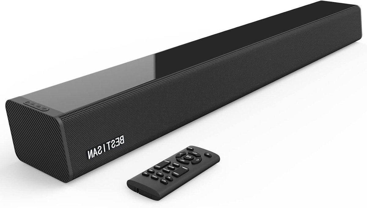 Bestisan Soundbar 28 inch 80 W met HDMI-ARC, Bluetooth 5.0, optische coaxiale USB AUX-aansluiting, 4 luidsprekers, 3 EQ's, 110 dB surround soundbar, home cinema audio soundbar-systeem voor tv