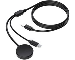 Strap-it 2-in-1 USB-C oplaadkabel + magnetische charger geschikt voor Samsung Galaxy Watch 8 / 8 Classic / Ultra / 7 / 6 / 6 Classic / 5 / 5 Pro / 4 / 4 Classic / 3 - Zwart (Snellader)
