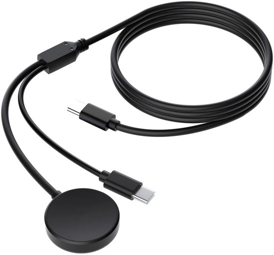 2-in-1 snellader voor Samsung Galaxy Watch magnetische oplader + USB-C kabel zwart, geschikt modellen 3 t/m 8 Ultra