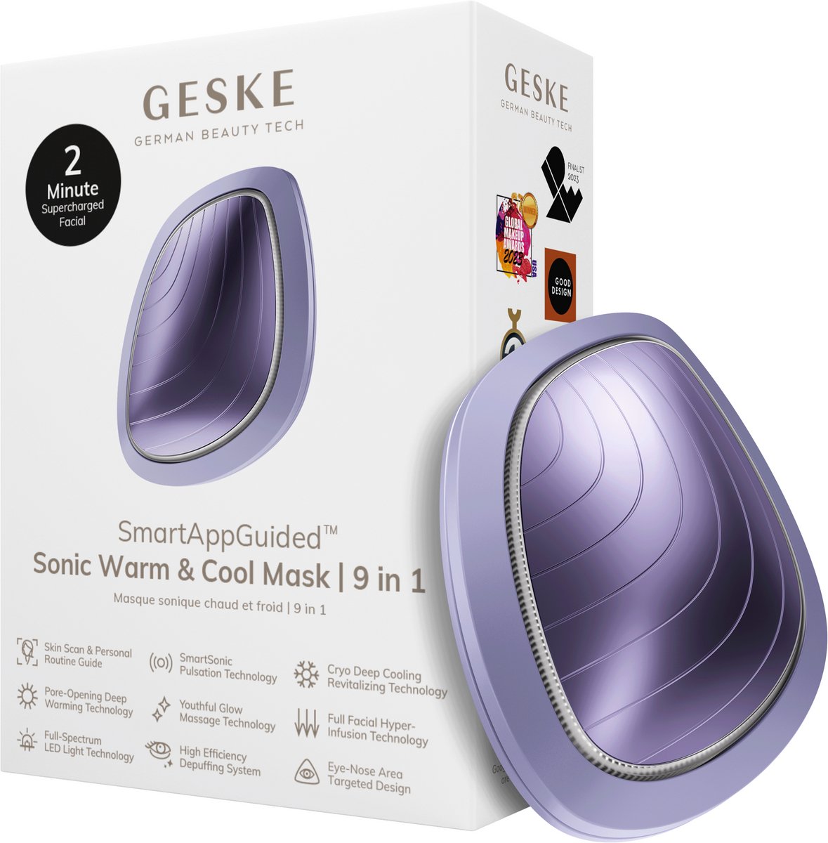 GESKE | SmartAppGuided™ Sonic Warm & Cool Mask | 9 in 1 | Beauty LED-gezichtsmasker | Volledig LED-spectrum en roodlichttherapie | Warmte | Koeling | Verhoogde inname van gezichtsverzorging