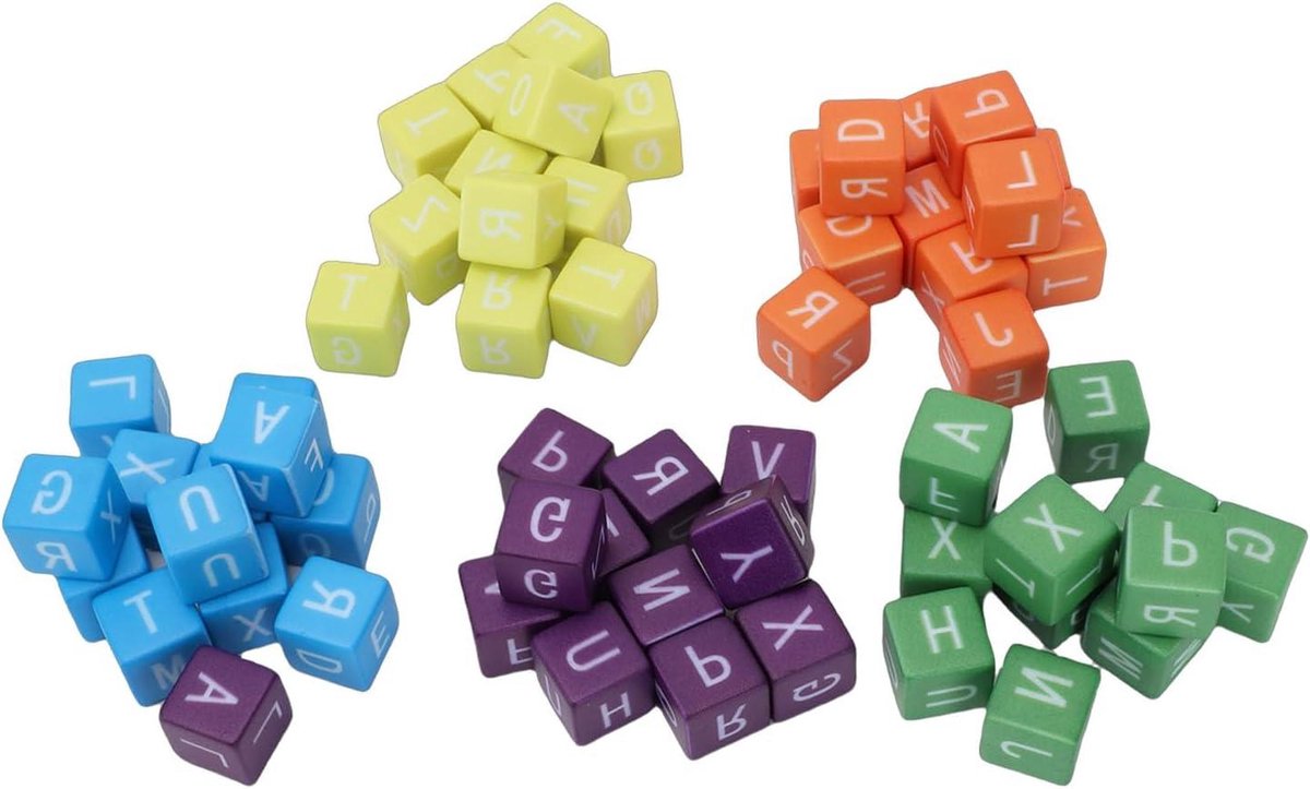 Letter Dobbelstenen Spel - Woordspel Dobbelstenen - Woordenschat Oefenen - Dynamische Lettercombinaties - 60 Dobbelstenen - Wit