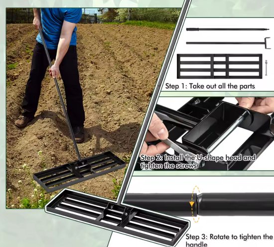 Cellista Gazon Egaliseerhark Metaal 170 cm - Tuinhark voor Zand en Grond - Gazonhark 91 cm Breed - Stevig en Ergonomisch Ontwerp voor Tuinonderhoud van Merkloos	 — afbeelding 5