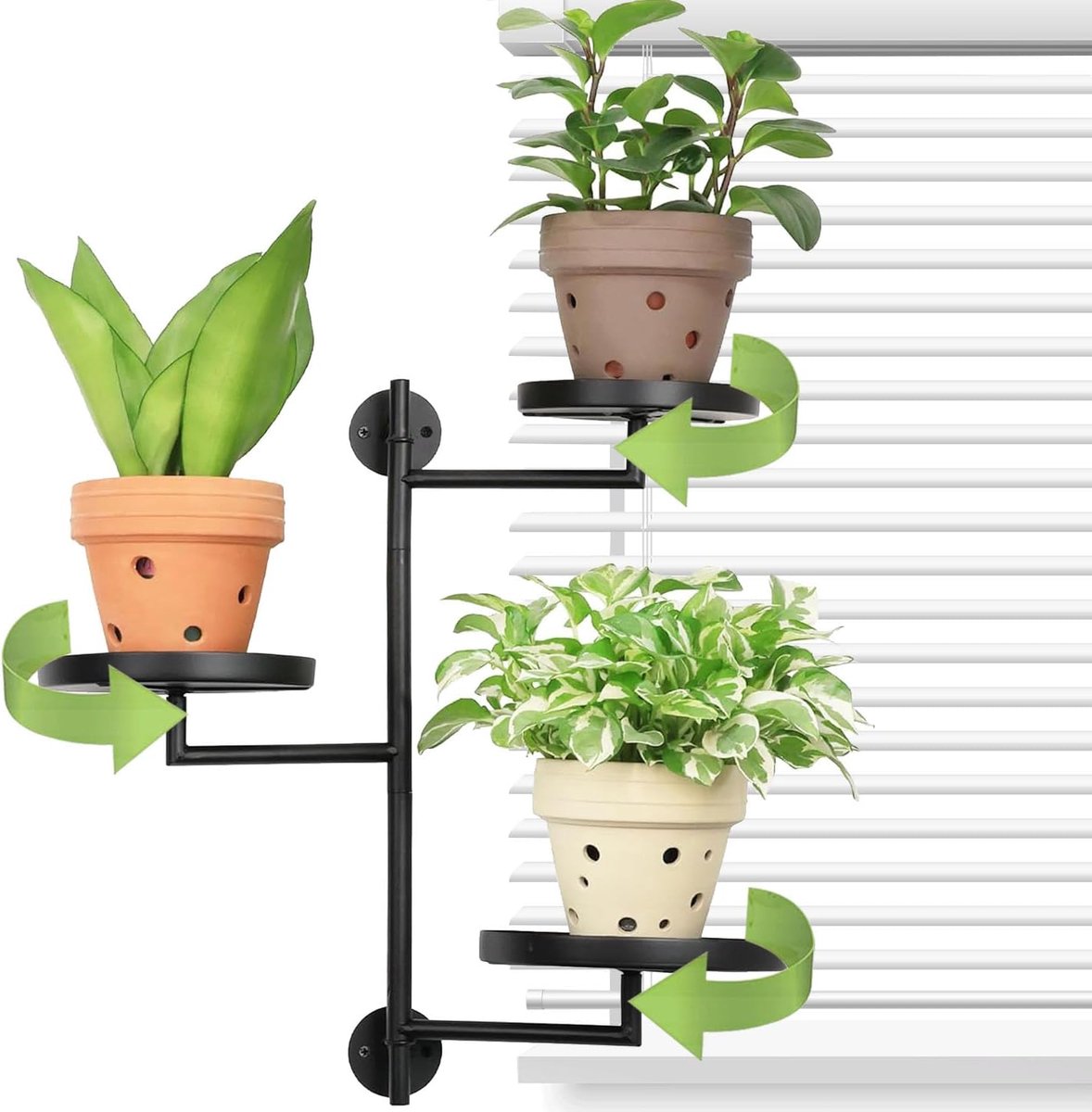 Famanu – Roterend metalen plantenrek met 3 etages, bloemenstandaard voor binnen en buiten, zwart