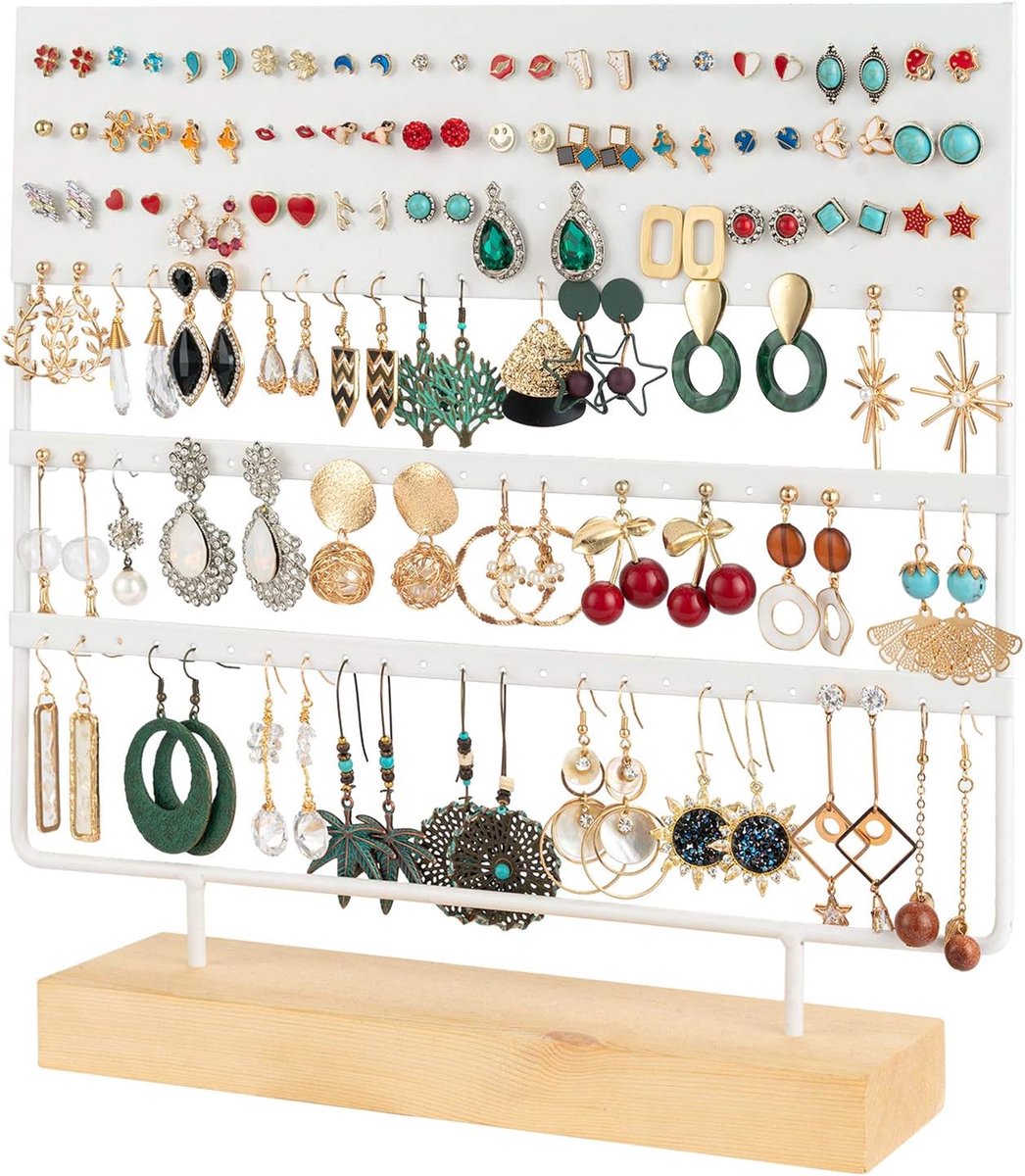 Famanu – Sieradenstandaard met 144 gaten voor oorbellen, organizer voor sieraden, 30 x 30 cm, wit