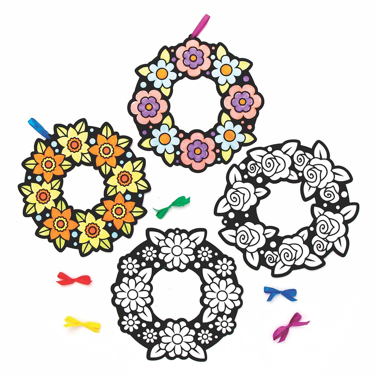 Famanu – Set van 10 bloemenkransen voor kinderen, knutselset voor lenteknutselen, eenvoudig te kleuren en te personaliseren