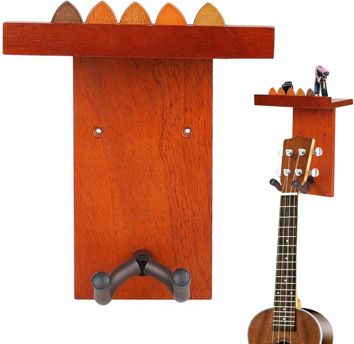 Gitaar Muurbeugel - Instrumenten Hanger - Ruimte Besparen - Met Plectrumhouder - 8x14x8 cm - Houtkleur