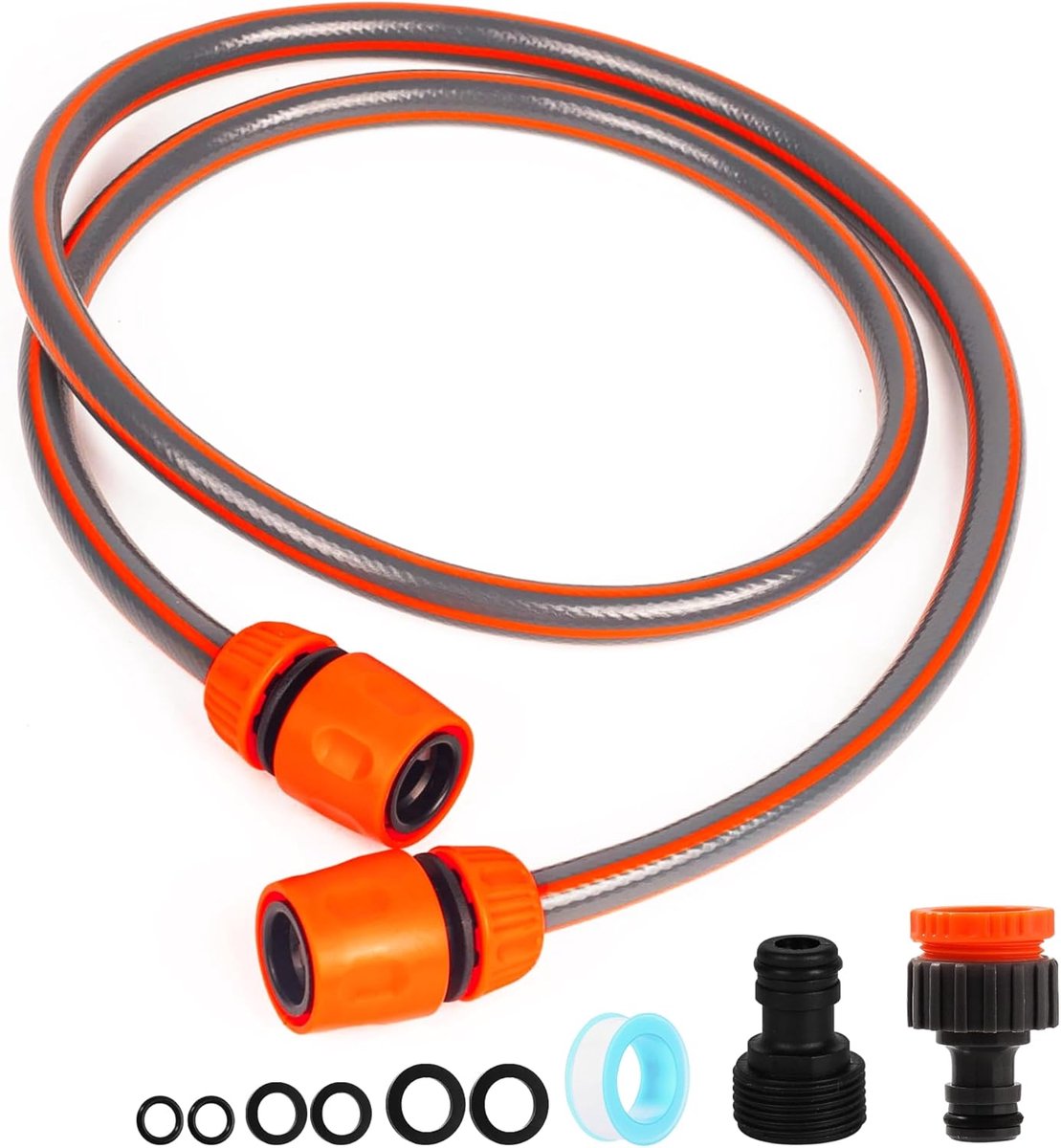 Tuinslang Aansluitset - Korte Slang Koppeling - Water Geven - Universele Kraanadapter - 2 Meter - Grijs Oranje – foto 7