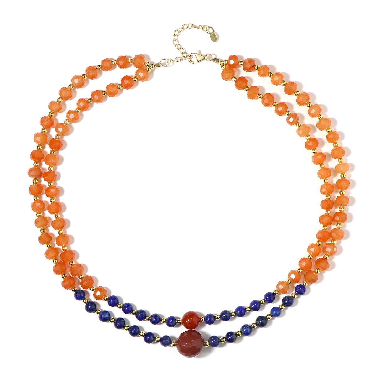 Cavill - Zilveren Halsketting - 925 Sterling Zilver - Rode Jaspis 262 ct - Verstelbare, Handgemaakte Edelsteen Ketting met Ronde Kralen, Rood & Goud