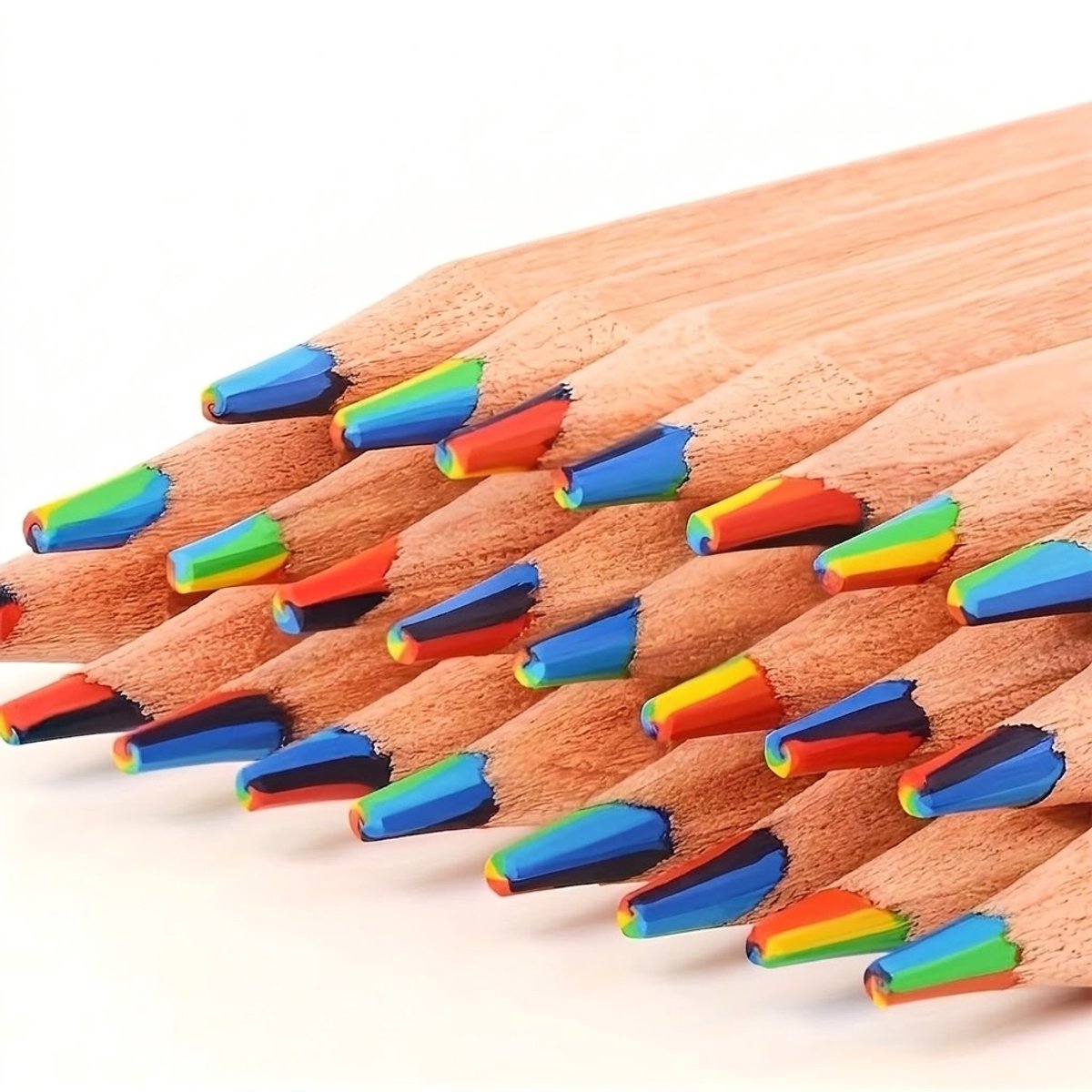 Houten regenboog kleurpotloden set 10 stuks multicolor potloden met 7 in 1 kleurkern voor kinderen en volwassenen tekenpotloden voor tekenen schetsen en kleuren met kleurverloop effect