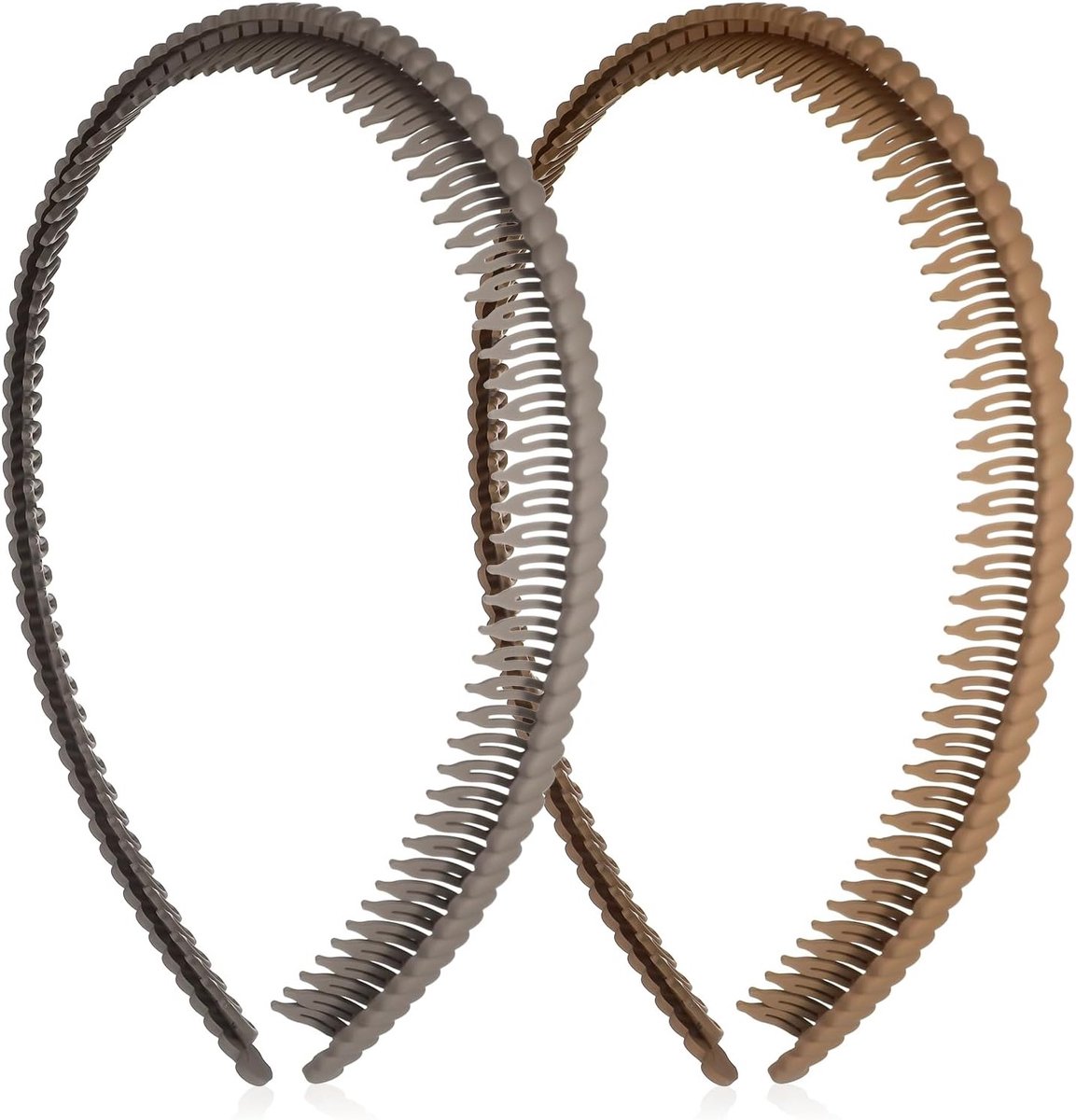 Set van 2 antislip haarbanden voor dames, dunne sportieve modeaccessoires, ideaal voor make-up en dagelijks gebruik (bruin + khaki)