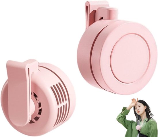 Draagbare stille bladloze mini ventilator met clip, 3 snelheden, USB oplaadbaar, roze, voor buiten en reizen