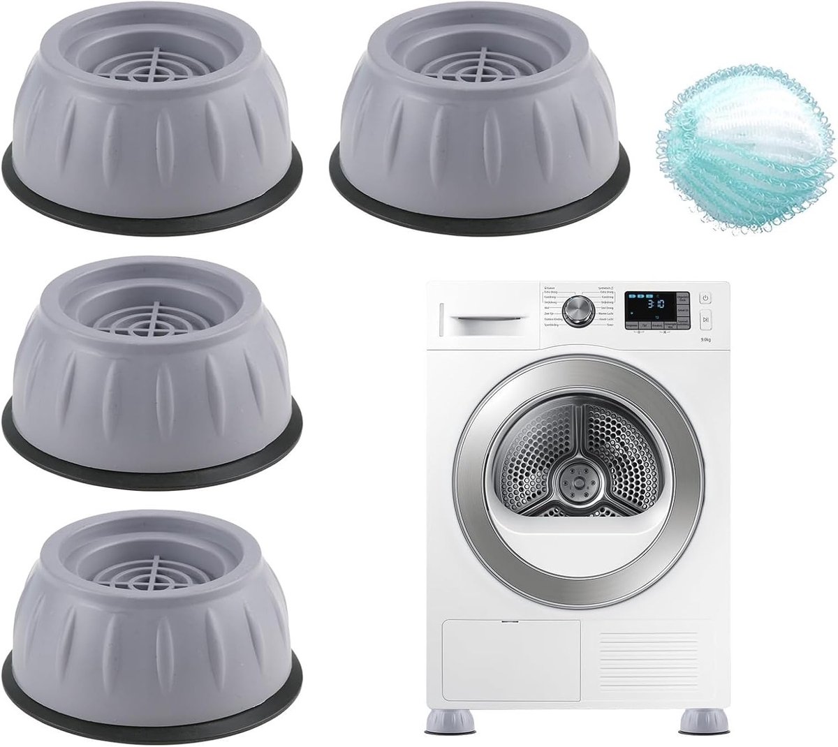 4 stuks anti-vibratie voeten voor wasmachine, stabiliteit en trillingsreductie, universele bescherming met antisliprubber
