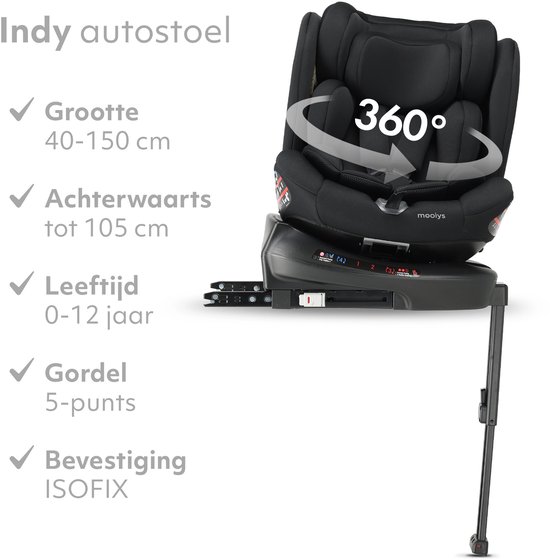 Mooiys Indy Luxe Autostoel i-Size - 360° Draaibaar - Isofix - Zwart — afbeelding 2