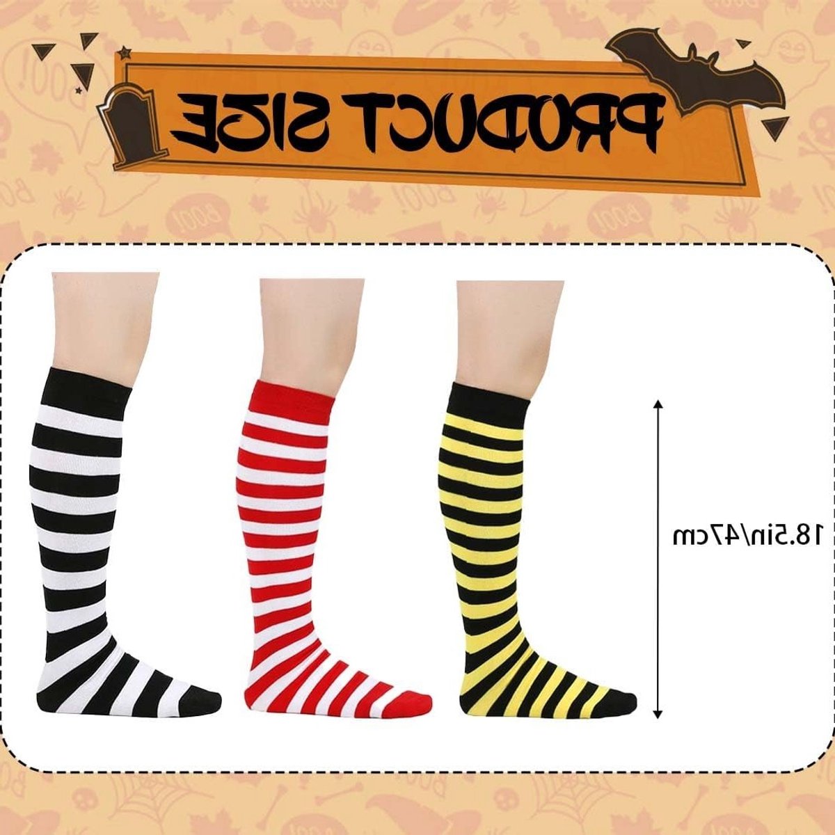 Gestreepte Kousen voor Halloween - 3 Paar Overknee Tights van Stretch Polyester voor Carnavals- en Cosplayoutfits