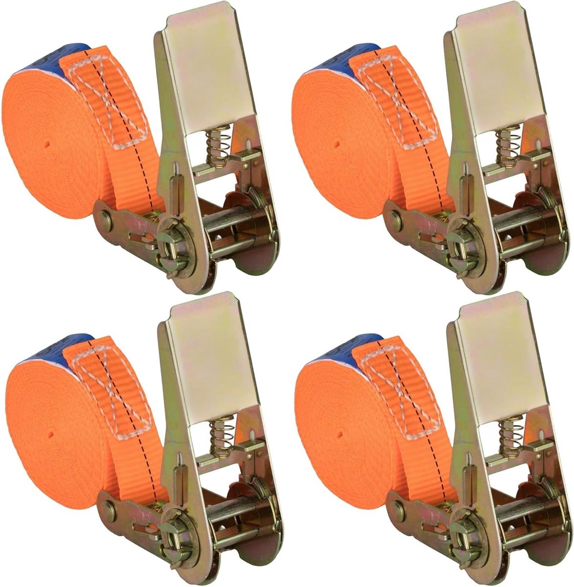 Set van 4 Zware Lashing Straps van 6 m, Verstelbare Tie Down Straps voor Vrachtwagens en Trailers, Laadcapaciteit 800 kg
