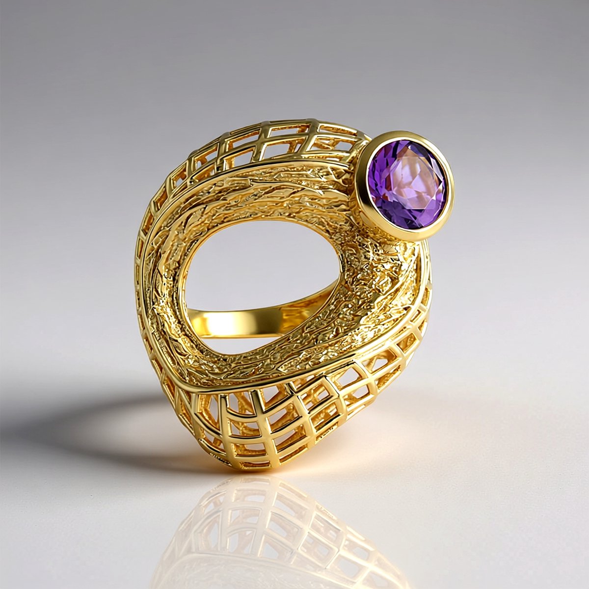 Cavill - Zilveren Ring 925 Verguld - 1,17 ct Braziliaanse Amethist Rond - Paarse Edelsteen - Elegante Open Structuur - Damesring