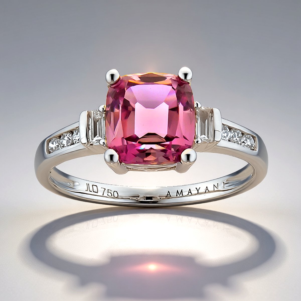 Cavill - 18K Witgouden Ring met Roze Afghaanse Diaspoor 2,187 ct en SI2 Diamanten - Luxe Baguette & Briljant geslepen - Elegante Vrouwelijke Ring