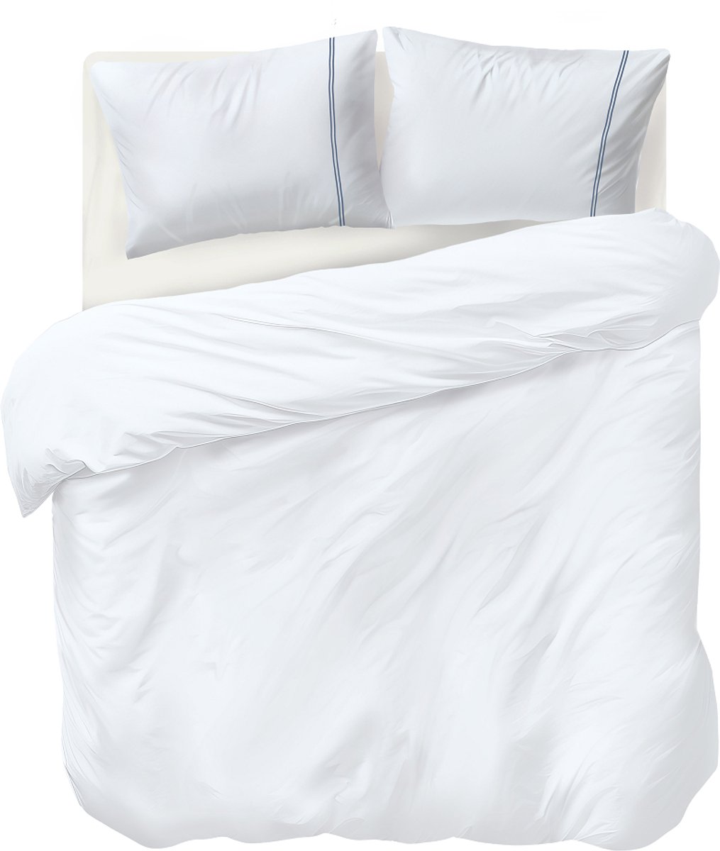 Auping Navy lines satin Dekbedovertrek - Tweepersoons 260 x 220 cm - Katoensatijn - Wit