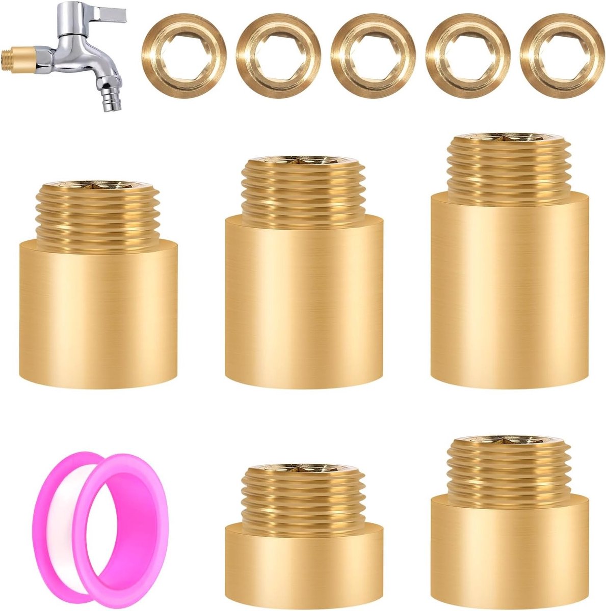 Set van 5 Verloopstukken 3/4 Inch naar 1/2 Inch, Tapverlenging en Draadverbinding voor Drinkwater en Verwarming, Geschikt voor Installatie en Aansluitingen