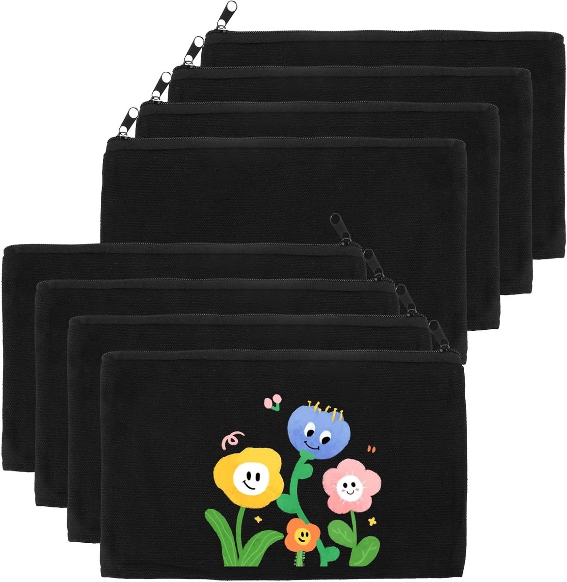 Set van 8 Lege Stoffen Tassen, Kleine Pennenzak met Rits, DIY Cosmetica Tas voor Schilderen en Reizen, 21 x 12 cm