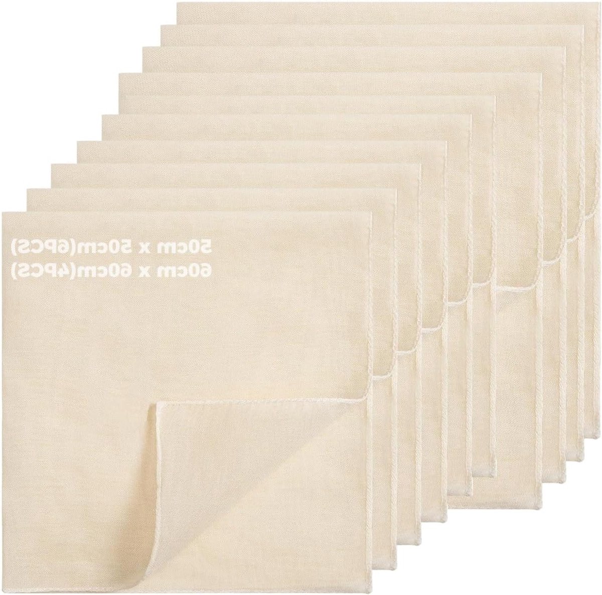 Herbruikbare kaasdoeken set van 10 stuks, 50x50cm en 60x60cm, ideaal voor het filteren van kaas, sap, thee en specerijen, perfect voor het zeven van notenmelk en tofu