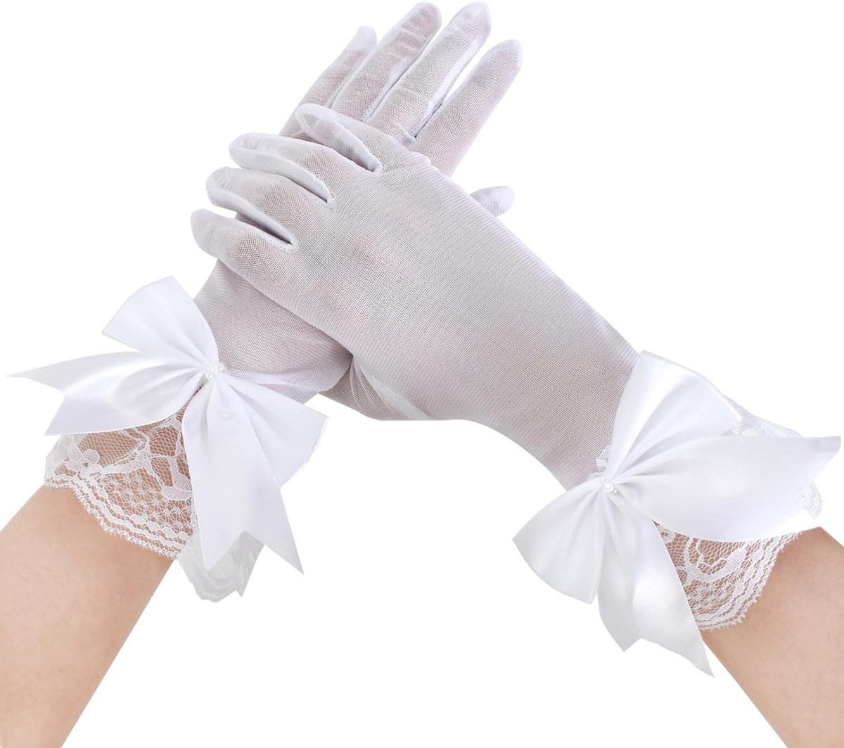 Elegante Kanten Handschoenen voor Dames met Volledige Vingers - Witte Bruiloftshandschoenen voor Feestjes en Kostuums, Perfecte Accessoires voor Speciale Gelegenheden