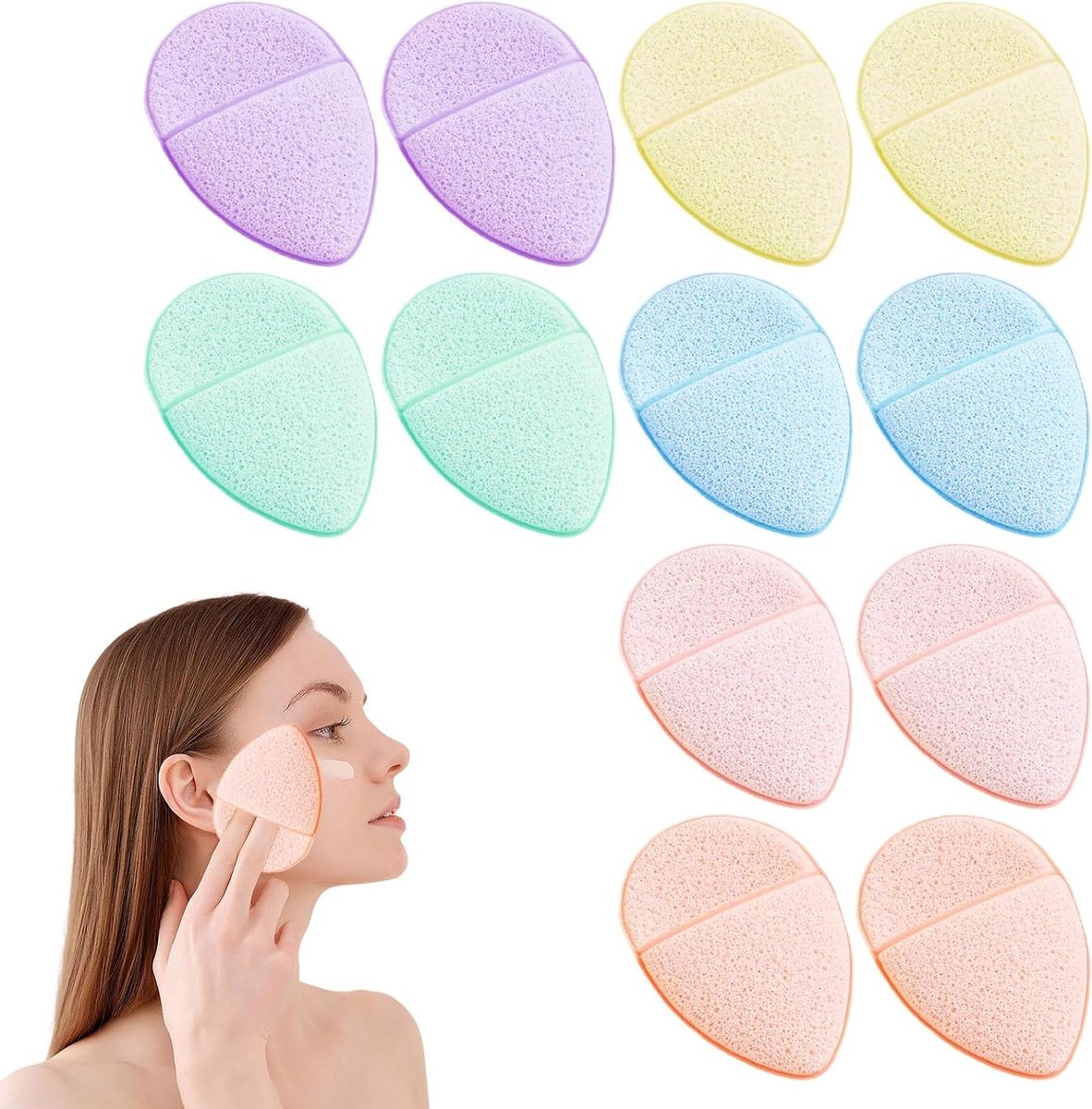 12 Stuks Herbruikbare Gezichtspons Set, Zachte Make-up Pads voor Gezichtsreiniging, Massages en Pore Peeling