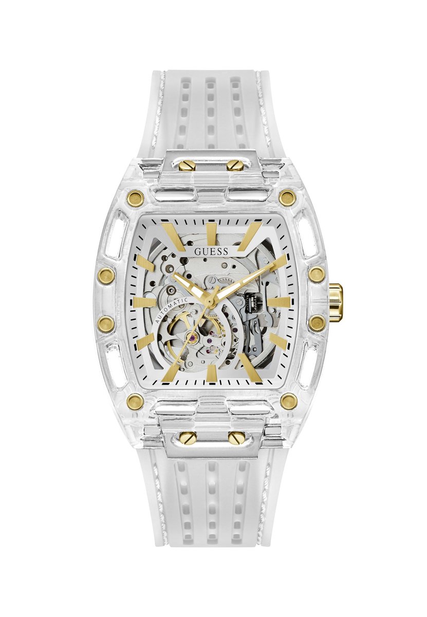 Guess Phoenix Quartz Analoog Horloge Goudtint En Wit Kast: 100% Polycarbonaat | Armband: 100% Siliconen 42 mm GW1073G1, GW1073G2