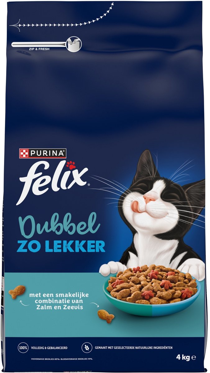 Felix Felix Kattenvoer Droog Dubbel Zo Lekker Adult Zalm & Zeevis - 4 kg