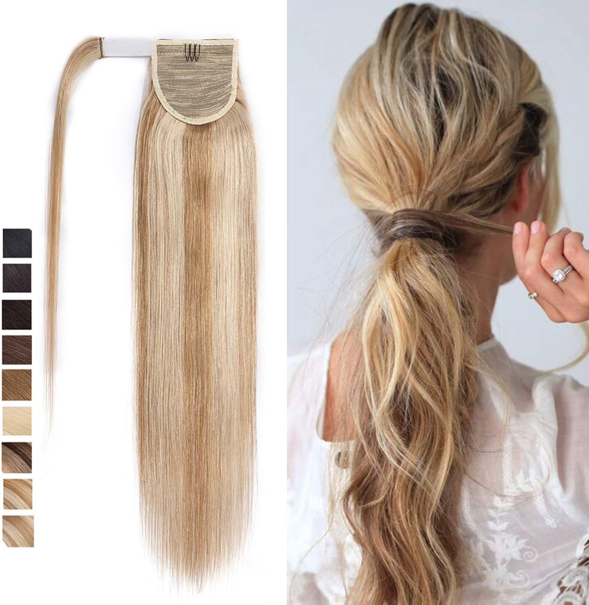 Ponytail Haarstuk Echte Haar Vlecht Haarextensions Clip-in Ponytail Remy Haarstuk Honingblond Lichtblond 56 cm 95g voor Volumineuze Styles