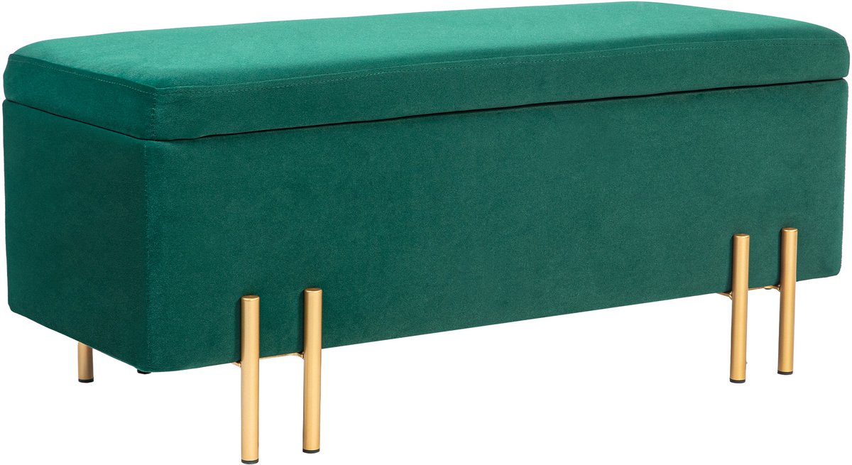 HOMCOM-Sitzbank mit Stauraum-Samt, Holz-100B x 40T x 42H cm-Grün