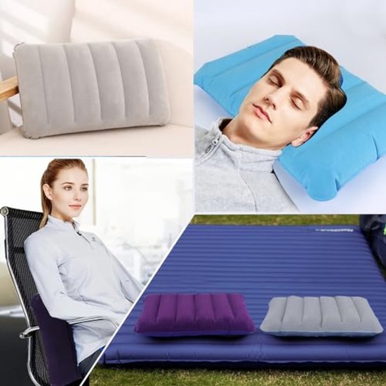 Opblaasbaar kussen, 4 stuks, campingreiskussen, luchtkussen, hoofdkussen, velours, comfortabel reiskussen voor in de auto, voor camping en reizen, van zacht materiaal van Merkloos — afbeelding 3