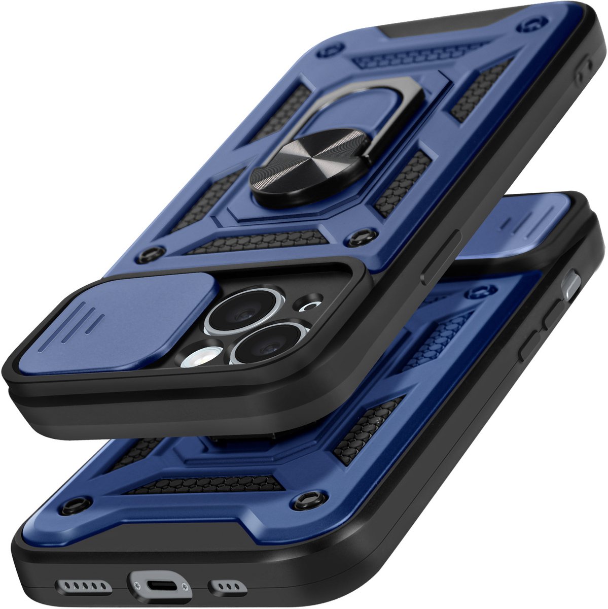 Mayaxess, Ringhoes Geschikt voor iPhone 15 Schokbescherming met camera-afdekking, Nachtblauw