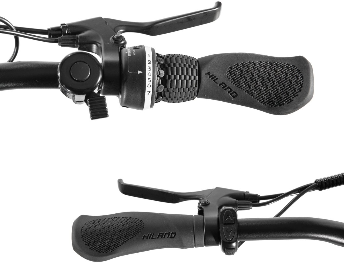 Hiland Spokane Elektrische Mountainbike - 27.5 Inch - Full Suspension - 250W Motor - Shimano 7 Versnellingen - Mechanische Schijfremmen - Grijs thumbnail 4