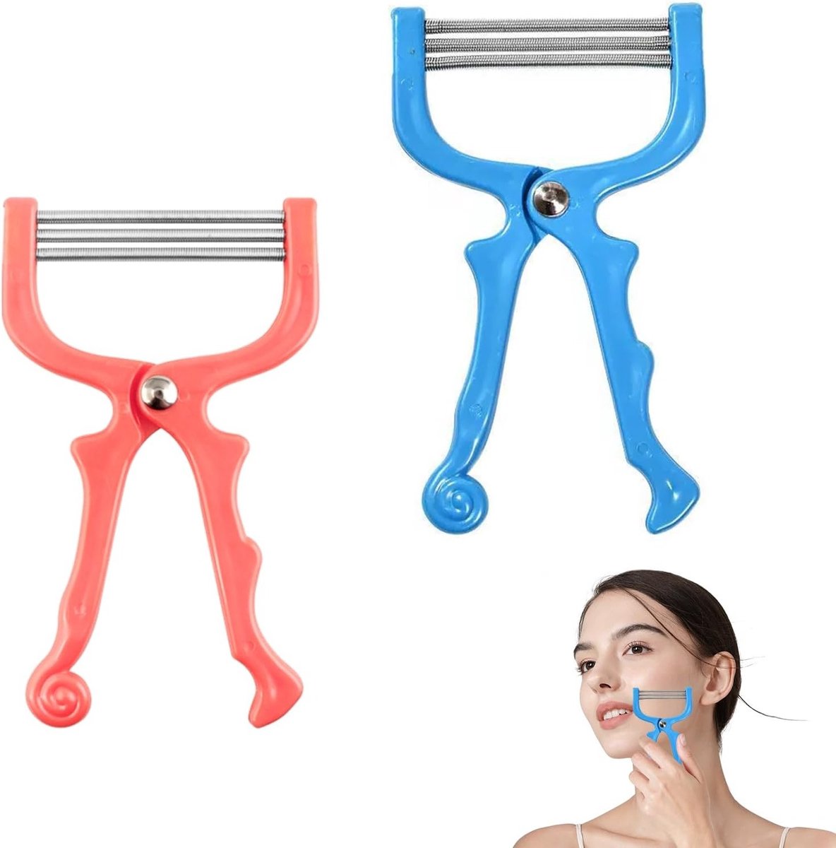 Facial hair verwijdering met 2 handmatige apparaten, springtechnologie voor nauwkeurige ontharing, ideaal voor wenkbrauwen en gezichtshaar, huidvriendelijk en gebruiksvriendelijk