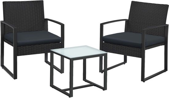 Tuinmeubelen 3-delige set buitentafel en stoelenset met 2 stoelen van 57,5×53×76cm + 1 tafel van 40×40×39cm zwart stevig en duurzaam metalen frame eenvoudig te monteren en schoon te maken geschikt voor balkon, terras en tuin ontspanning