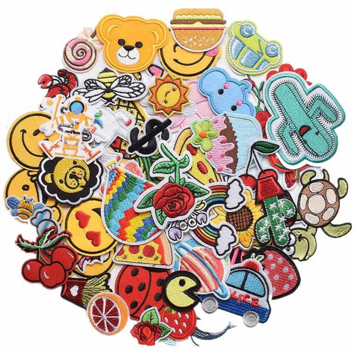 60-delige set strijkbare borduurpatches – Strijkpatches voor kleding, petten, spijkerbroeken, T-shirts en rugzakken – Geschikt voor doe-het-zelfprojecten (kinderen & volwassenen) – Diverse motieven