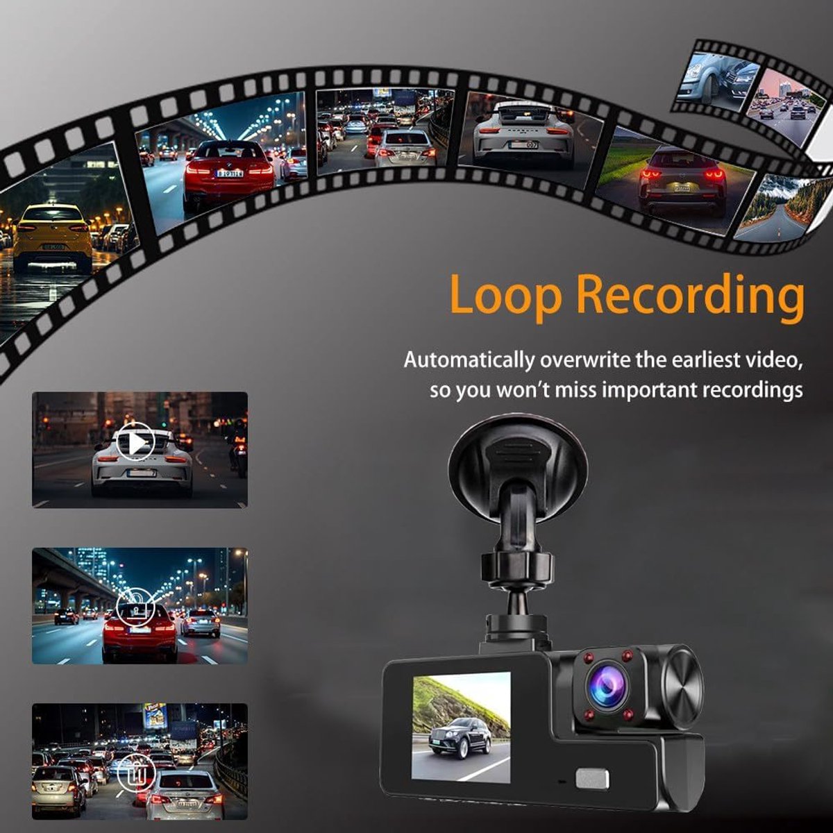 Dashcam - Dashcam voor auto - 1080P Dubbele Dashcam - 170° Groothoek Voertuigcamera - WDR, G-sensor - Loopopname, Nachtzicht – foto 4