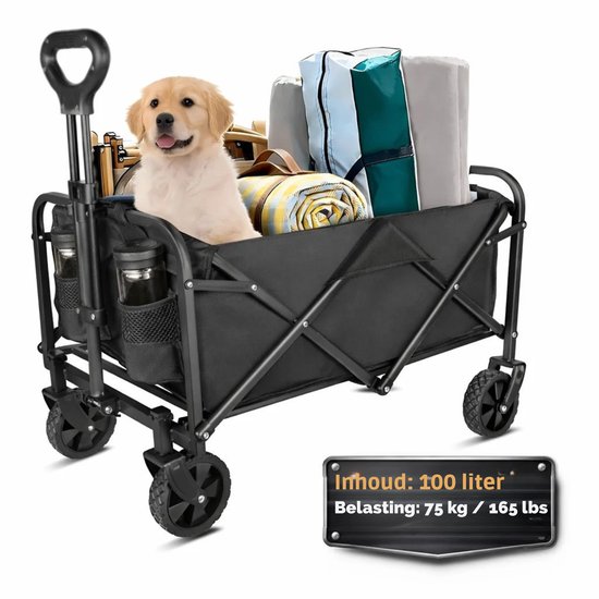 Damenzo - Bolderkar - Bolderkar opvouwbaar - Bolderkar voor boodschappen & kamperen - Draagvermogen 75kg - Inhoud 100L - 70x43x72cm - Zwart van Merkloos — afbeelding 4