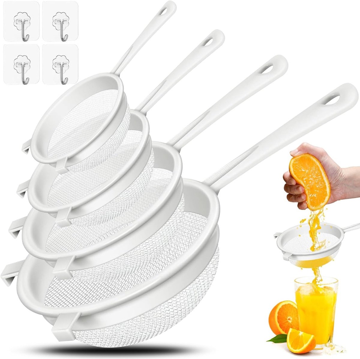 Set van 4 Keukenzeefjes met Handvat voor Groenten, Fruit en Koffie - Dubbele Oren, 40 Mesh
