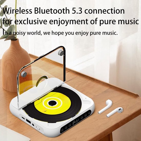 Draagbare Bluetooth CD-speler - USB-C Snelladen - Ultradun & Compact - Ondersteunt MP3 & WMA - 1200mAh Batterij - Incl. AUX - Zwart — afbeelding 2