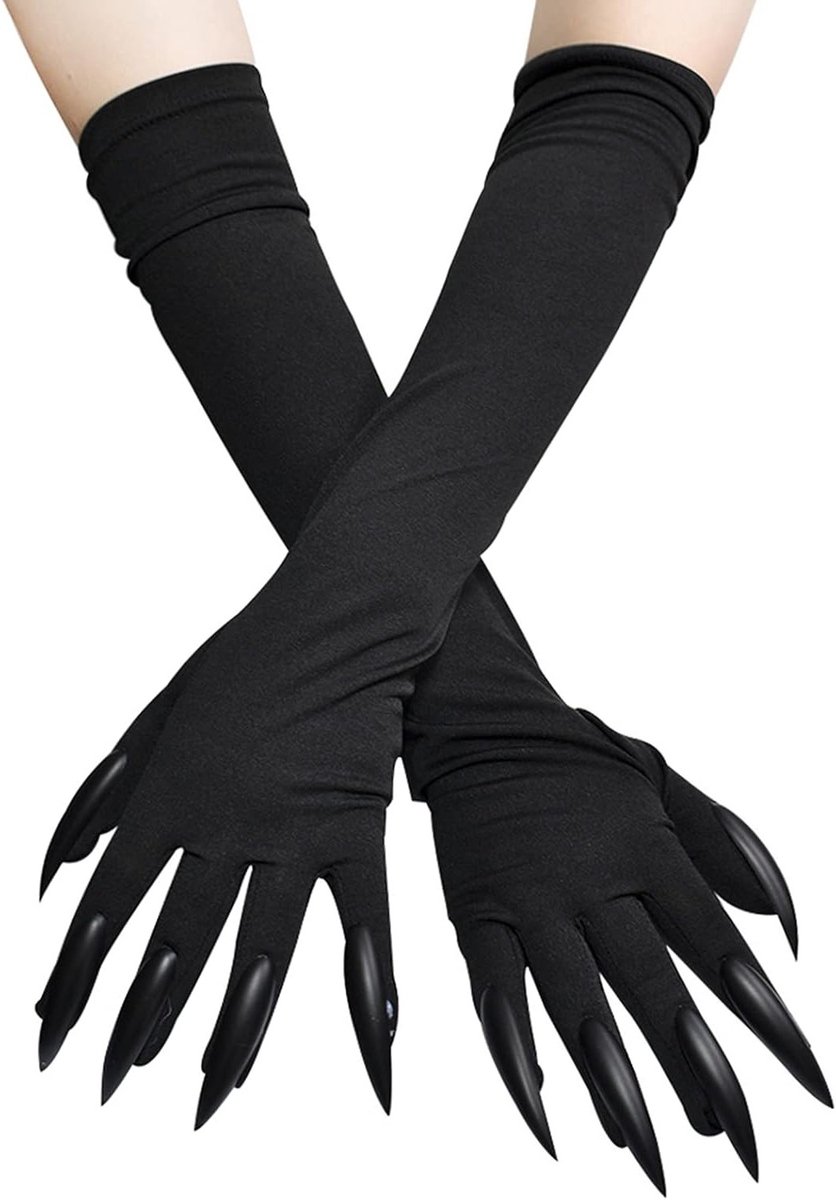 Halloween Lange Nepnagels Handschoenen Accessoires Klauw Kostuum voor Wolf, Spook, Heks en Duivel - Zwart, One Size, Perfect voor Cosplay en Feestjes