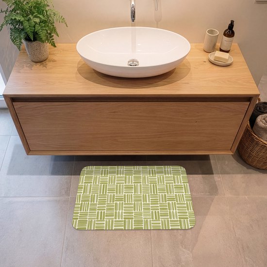 Badmat 60x40 cm - Antislip - Vlecht - Patroon - Groen - Badmatten voor badkamer - Badkamermat - Douchemat - Badkamer mat