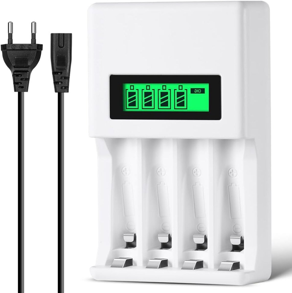 Oplaadbare Batterijlader met LCD Display - Universele Snellader voor Ni-Mh/NI-Cd AA AAA Batterijen, 4 Oplaadstations, 2000 mAh Capaciteit