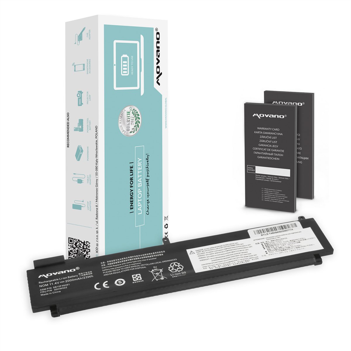 Movano - Serie - Batterij voor Lenovo ThinkPad T460s T470s - 500 Laadcycli - Veiligheidsbeheersysteem