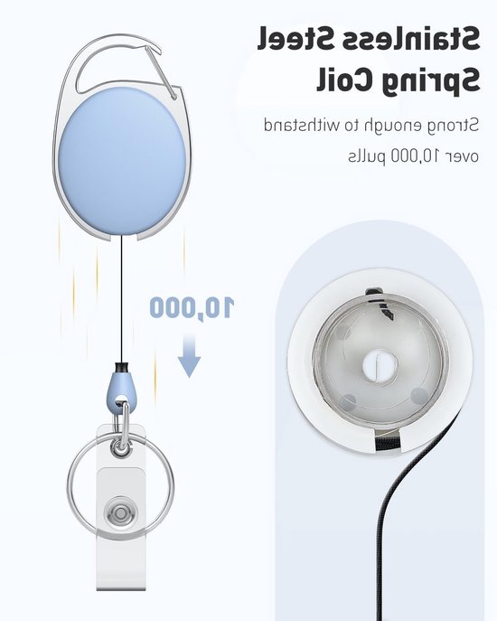 Set van 2 Ingetrokken Badge Reel voor Badgehouder, Stevige Sleutelhanger met RVS Veer en Nylon Touw, Ideaal voor Werk en Evenementen van Merkloos — afbeelding 2