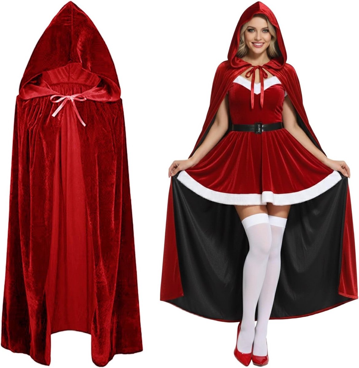 Unisex Velours Cape met Kap voor Halloween, Feest en Carnaval - Lange Toverheks Kostuum Outfit