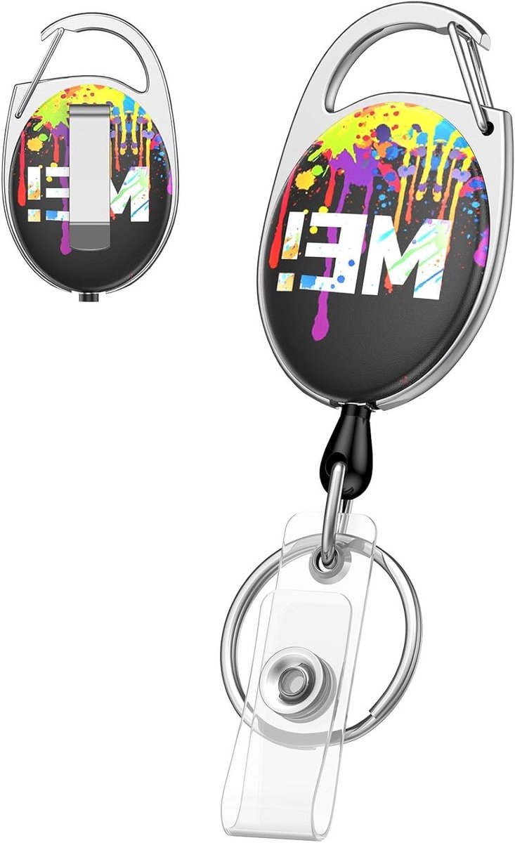 Retractable badge reel voor ID-kaarthouders met spetterprint, sterke keychain en duurzame ABS behuizing, ideaal voor werk en evenementen